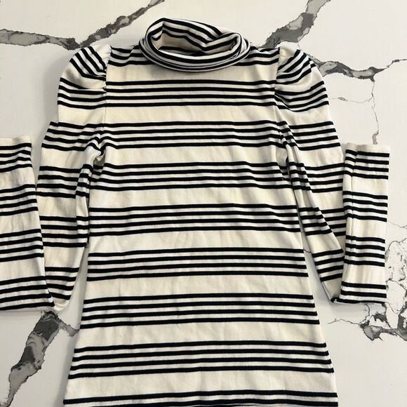 Veronica Beard Black and White Striped Cotton Turtleneck Top - Picture 3 of 4